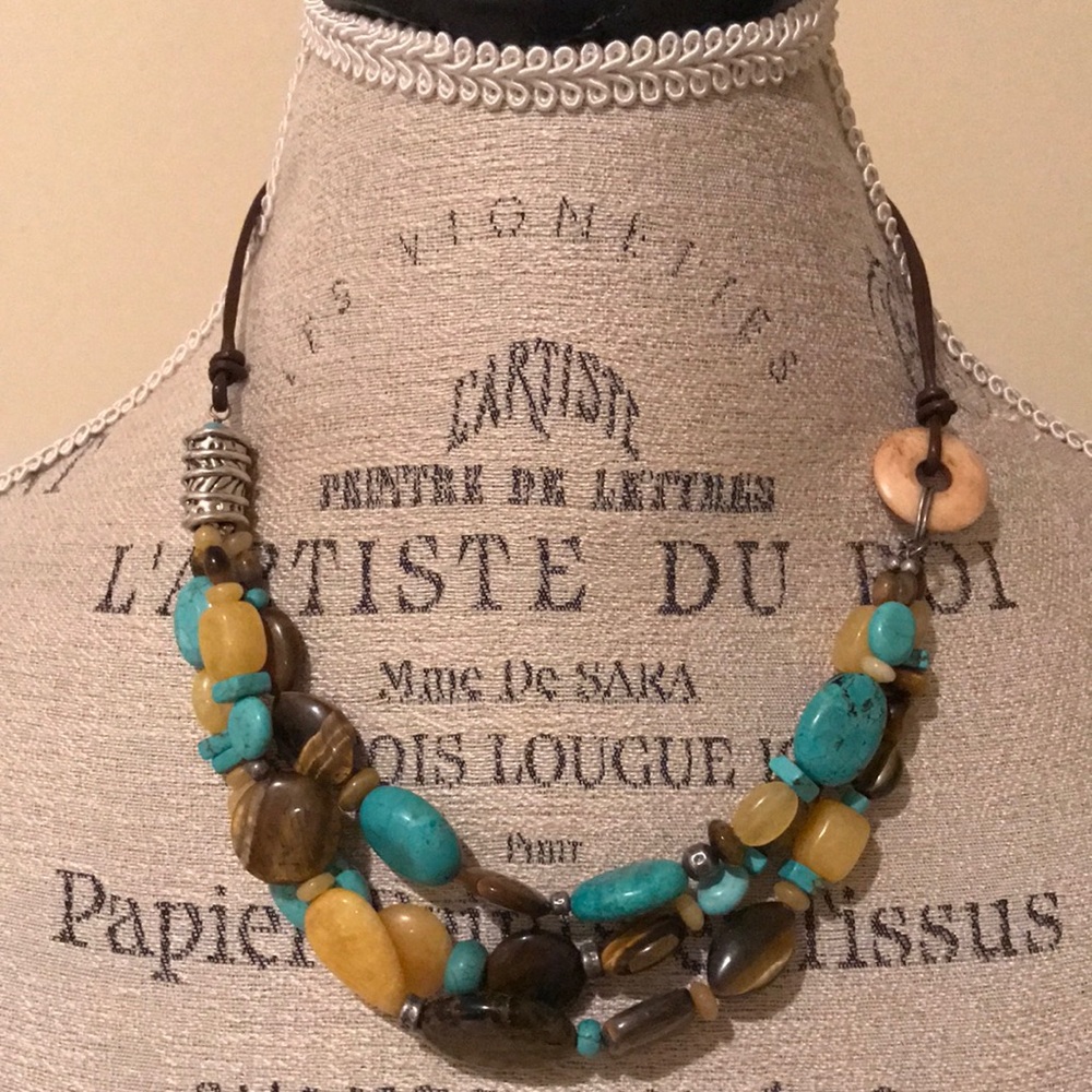 Silpada Brown Leather & Mixed Bead Necklace